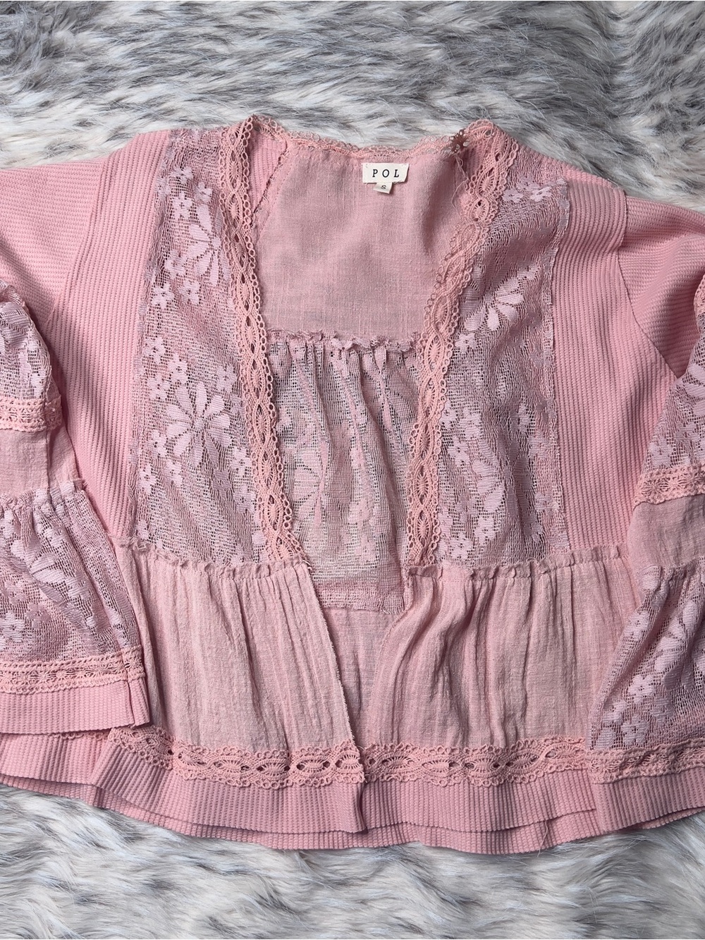 POL Pink Lace Knit Kimono Cardigan - Picture 3 of 6